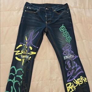 Men's Skinny Jeans with Graffiti Design